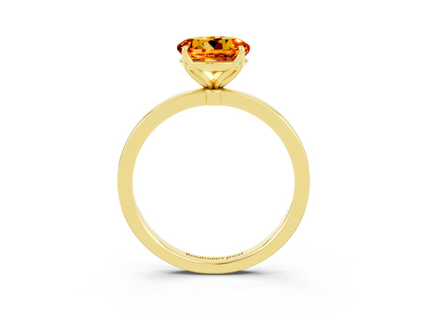 Yellow gold Round Cut Citrine Solitaire Ring with Thin Band and Prong Setting