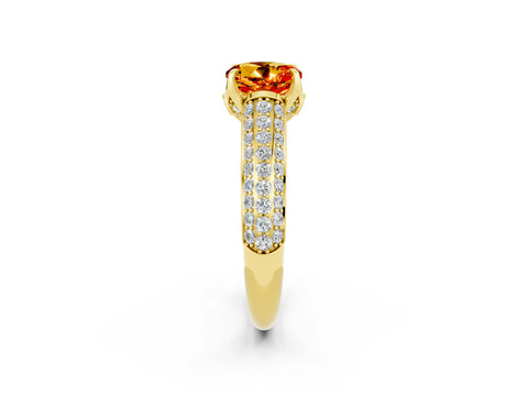 Yellow gold Round Cut Citrine Solitaire Ring with Three-Row Pavé Band and Four-Prong Setting_14