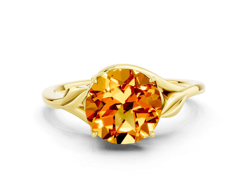 Yellow gold Round Cut Citrine Solitaire Ring with Twist Band and Four-Prong Setting_24