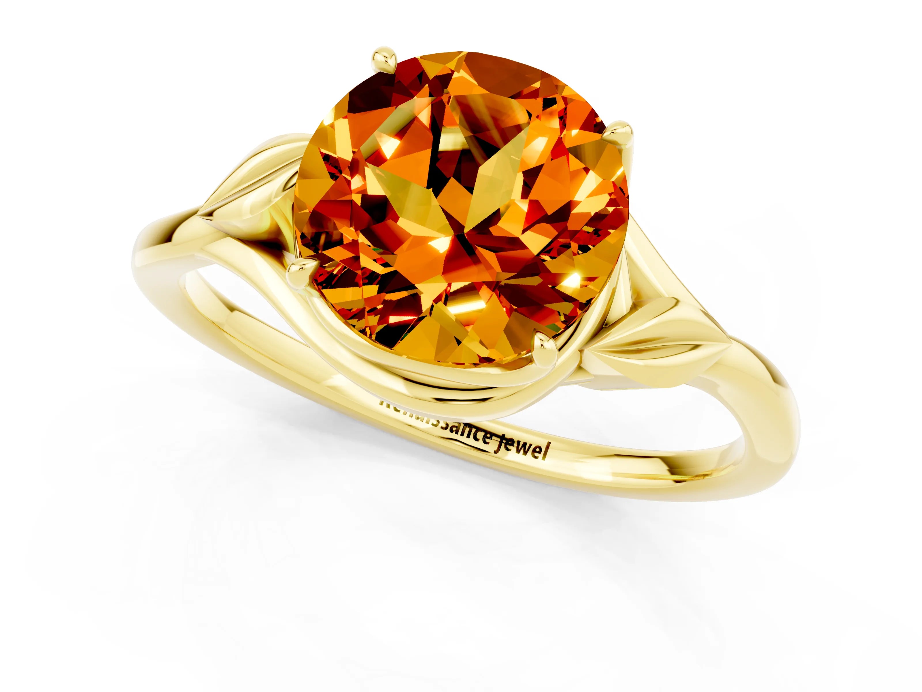 Yellow gold Round Cut Citrine Solitaire Ring with Twist Band and Four-Prong Setting_25