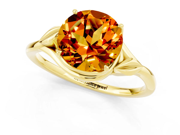 Yellow gold Round Cut Citrine Solitaire Ring with Twist Band and Four-Prong Setting