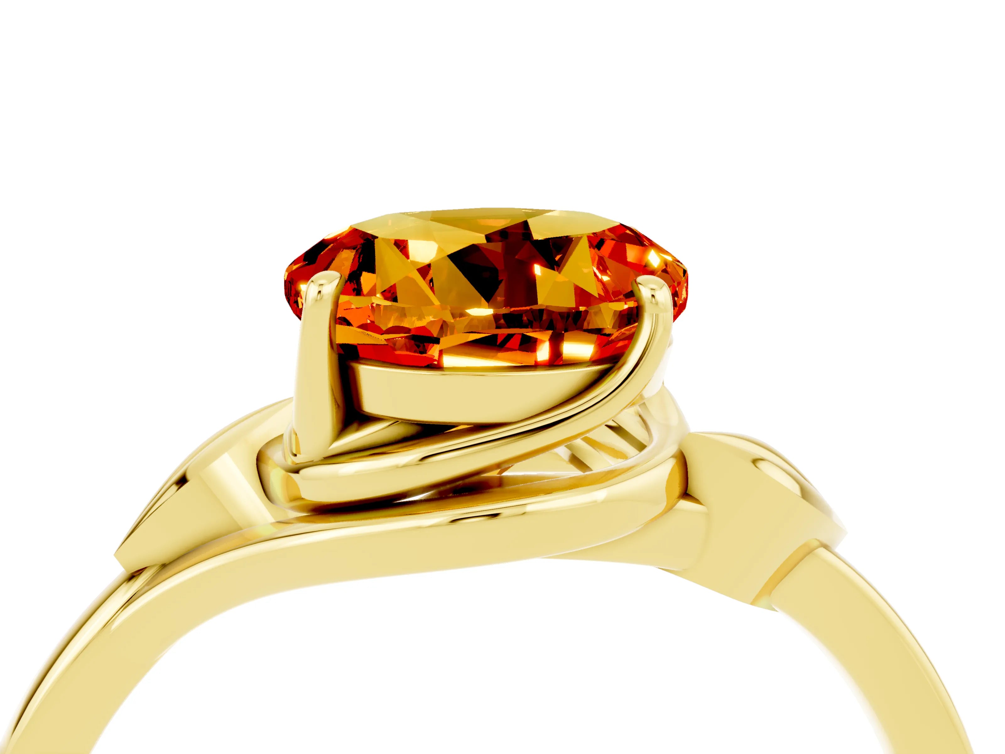 Yellow gold Round Cut Citrine Solitaire Ring with Twist Band and Four-Prong Setting_28