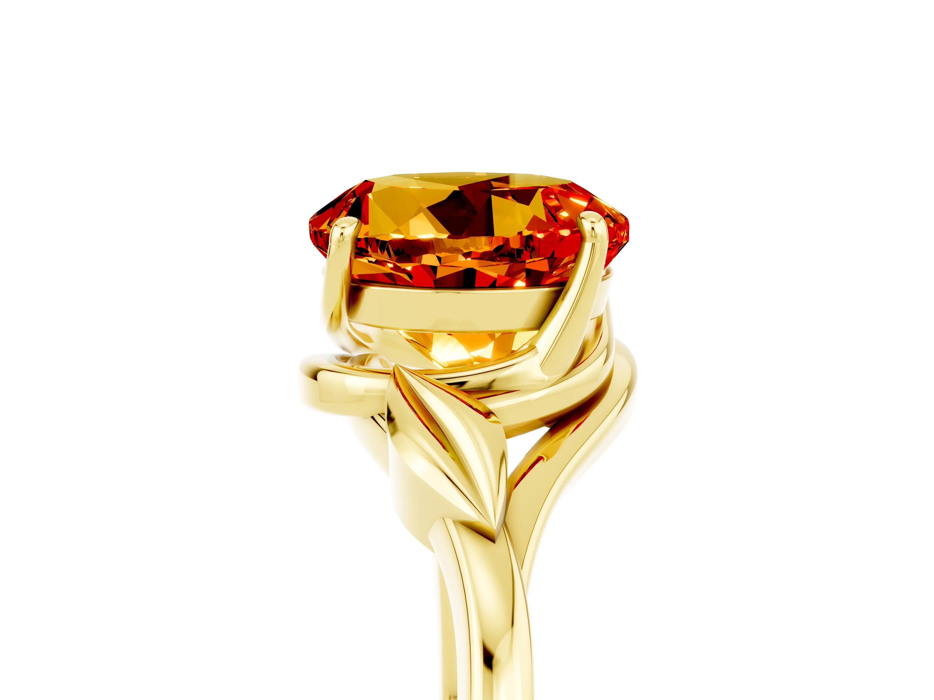Yellow gold Round Cut Citrine Solitaire Ring with Twist Band and Four-Prong Setting_29