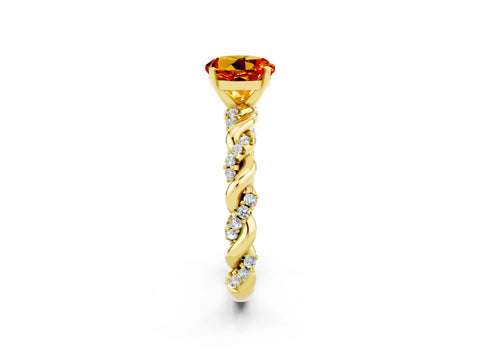 Yellow gold Round Cut Citrine Solitaire Ring with Twisted Band and Pavé Accents_2