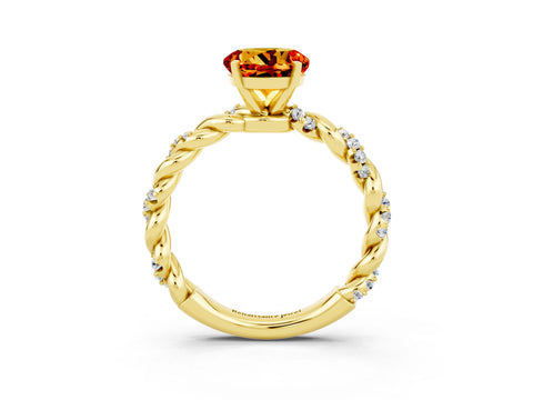 Yellow gold Round Cut Citrine Solitaire Ring with Twisted Band and Pavé Accents_3