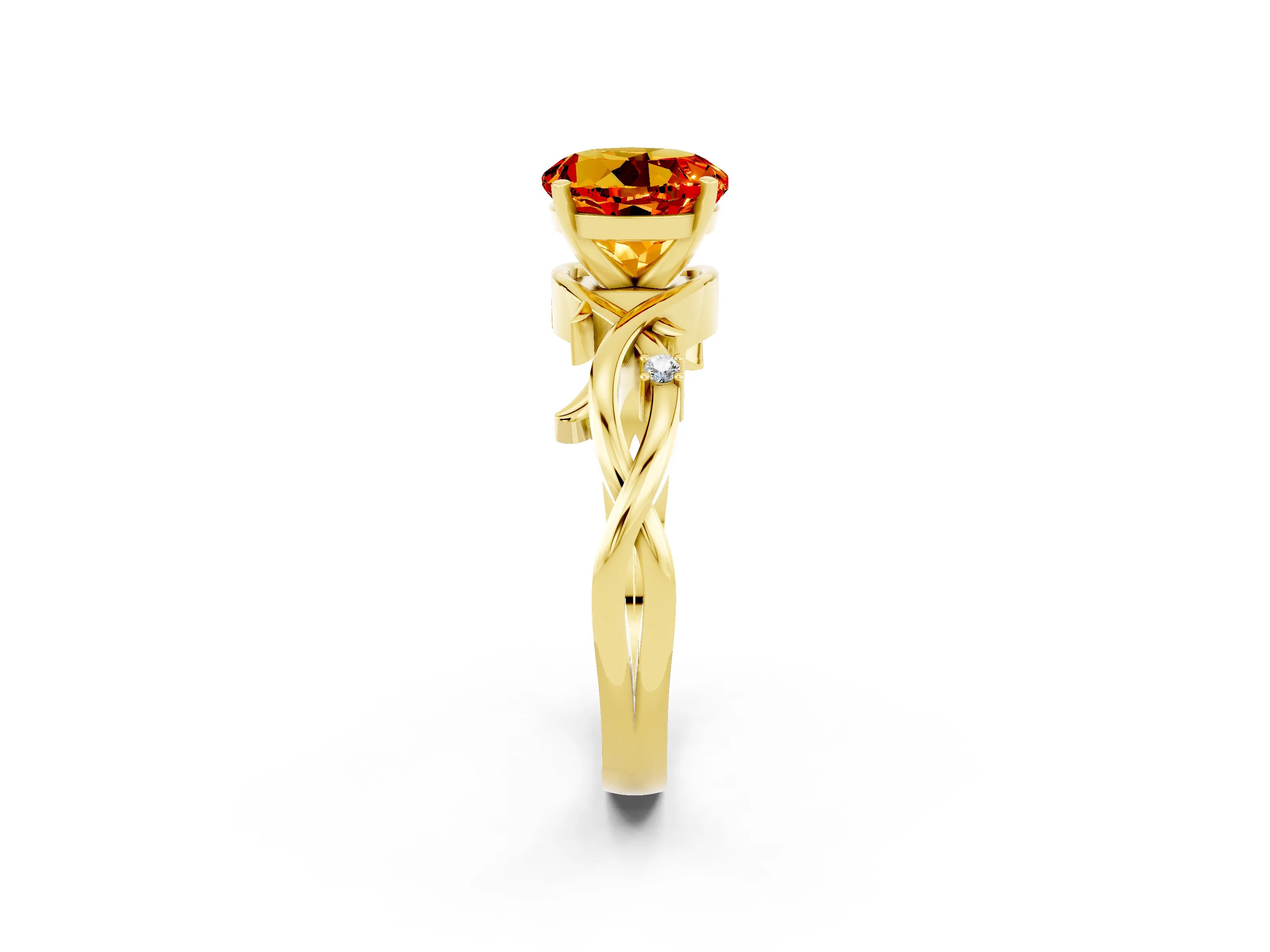 Yellow gold Round Cut Citrine Solitaire Ring with Twisted Band and Prong Setting_2