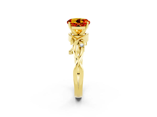 Yellow gold Round Cut Citrine Solitaire Ring with Twisted Band and Prong Setting