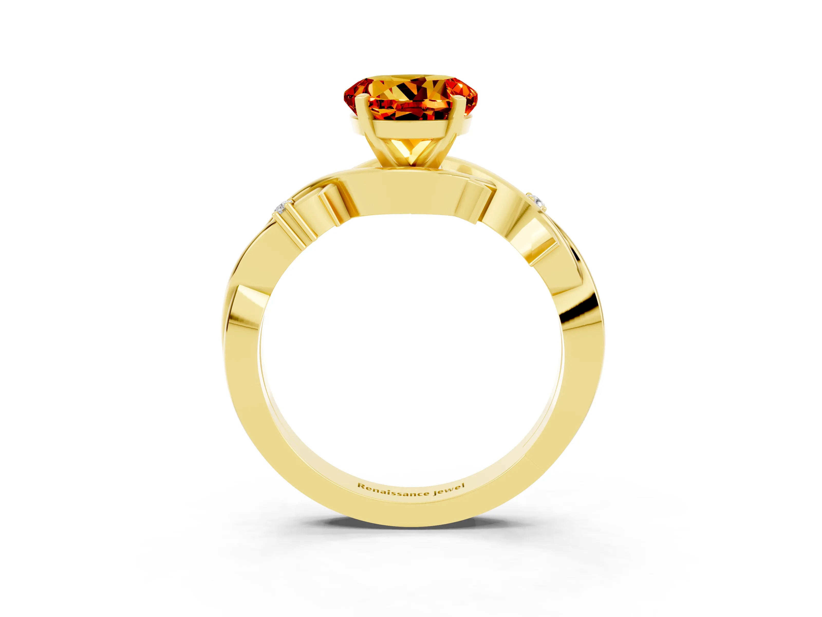 Yellow gold Round Cut Citrine Solitaire Ring with Twisted Band and Prong Setting_3