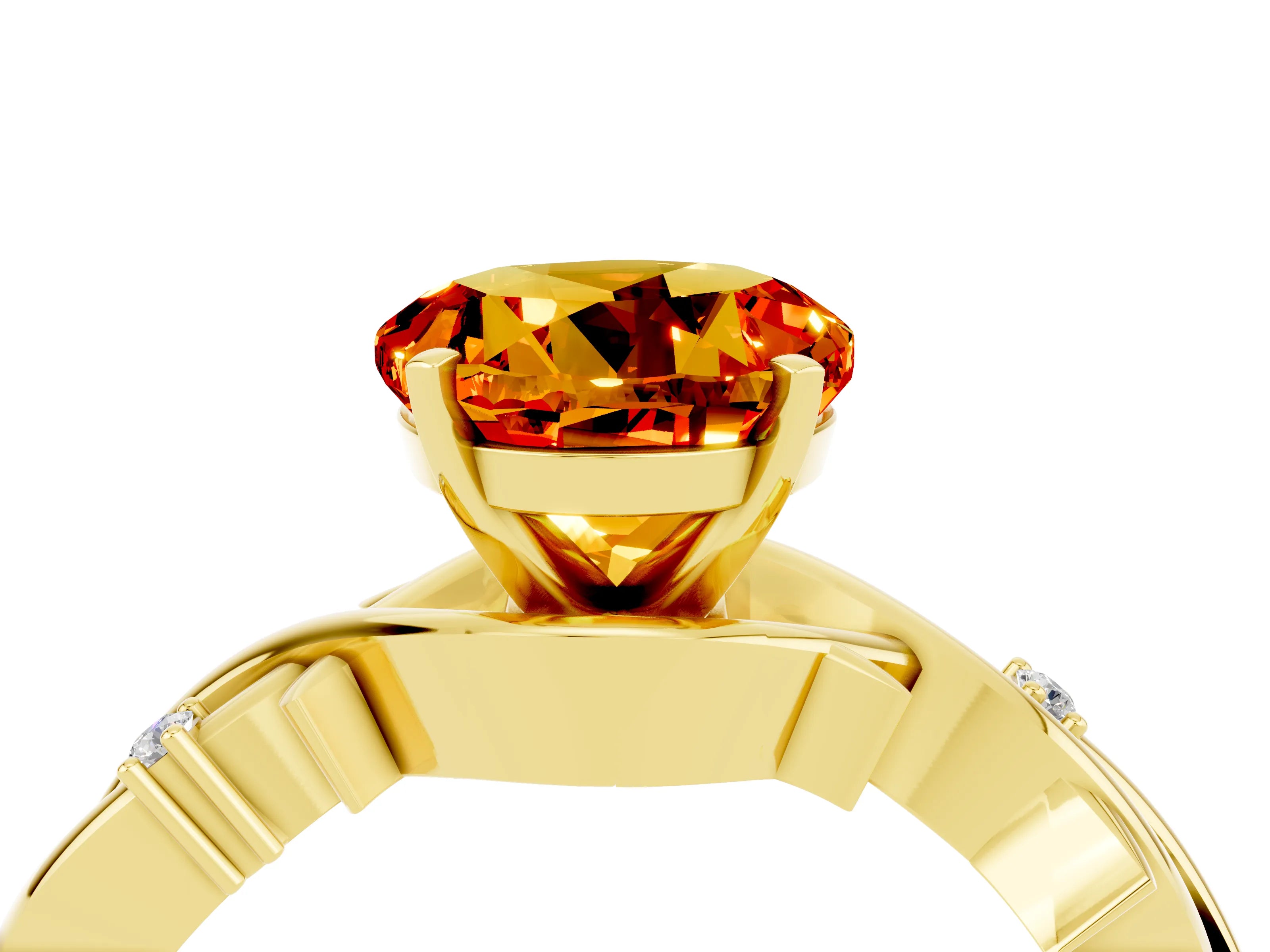 Yellow gold Round Cut Citrine Solitaire Ring with Twisted Band and Prong Setting_4