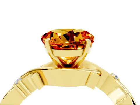 Yellow gold Round Cut Citrine Solitaire Ring with Twisted Band and Prong Setting_4