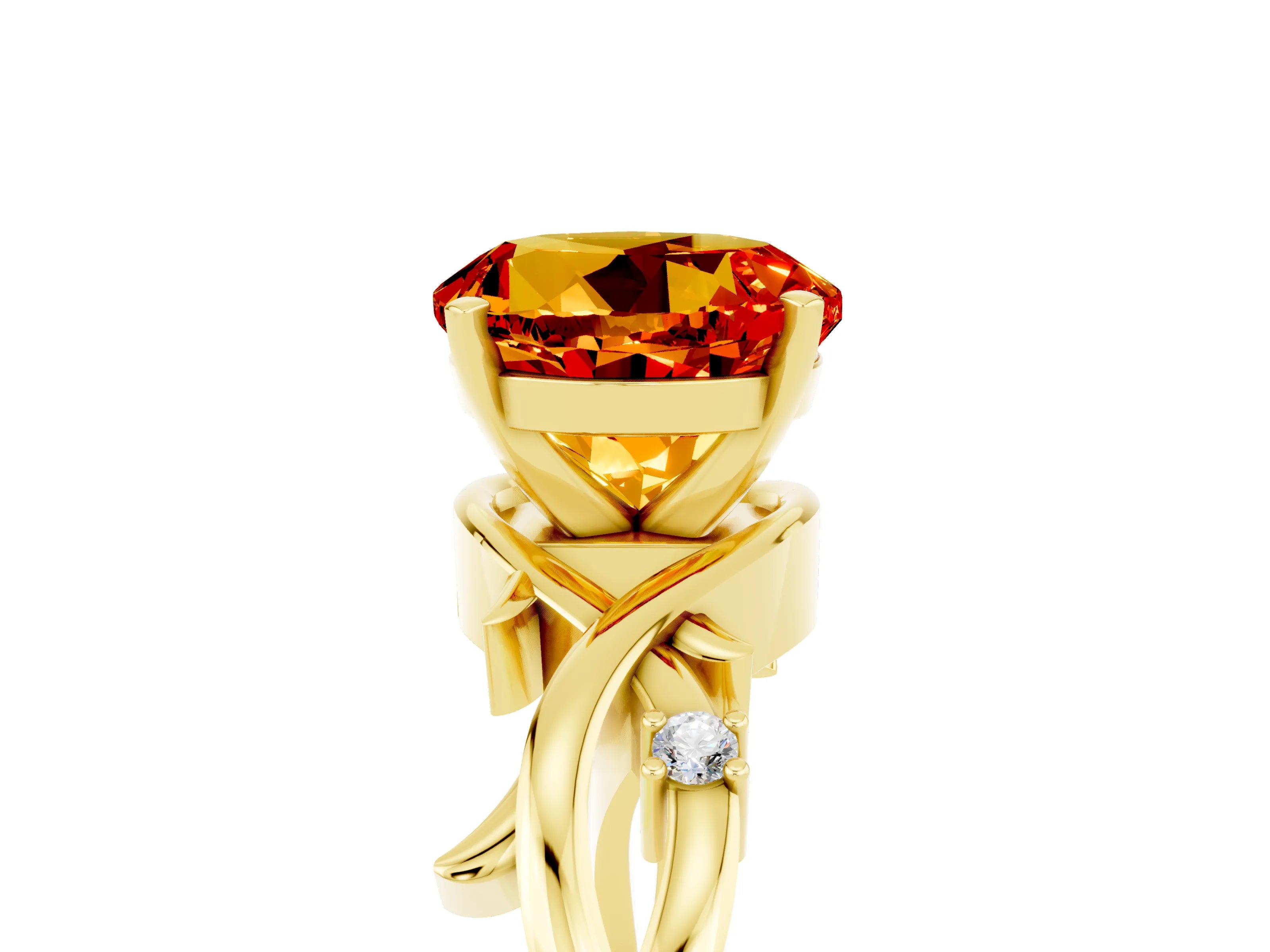 Yellow gold Round Cut Citrine Solitaire Ring with Twisted Band and Prong Setting_5