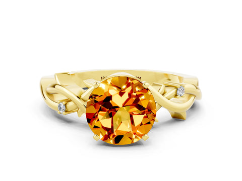 Yellow gold Round Cut Citrine Solitaire Ring with Twisted Band and Prong Setting