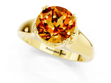 Yellow gold Round Cut Citrine Solitaire Ring with Wide Band and Prong Setting_1