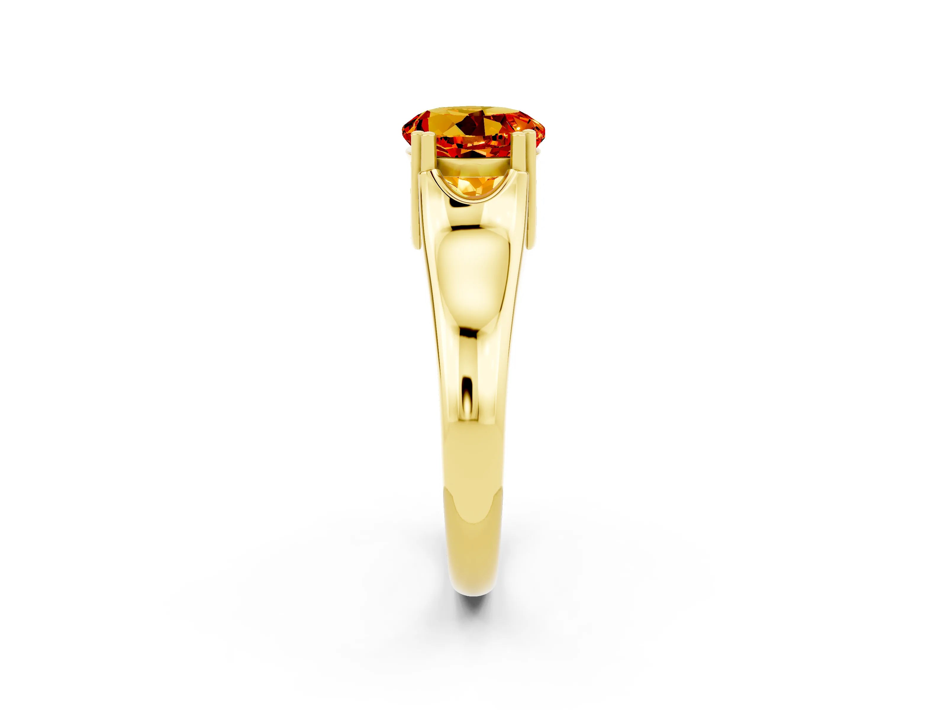 Yellow gold Round Cut Citrine Solitaire Ring with Wide Band and Prong Setting_2
