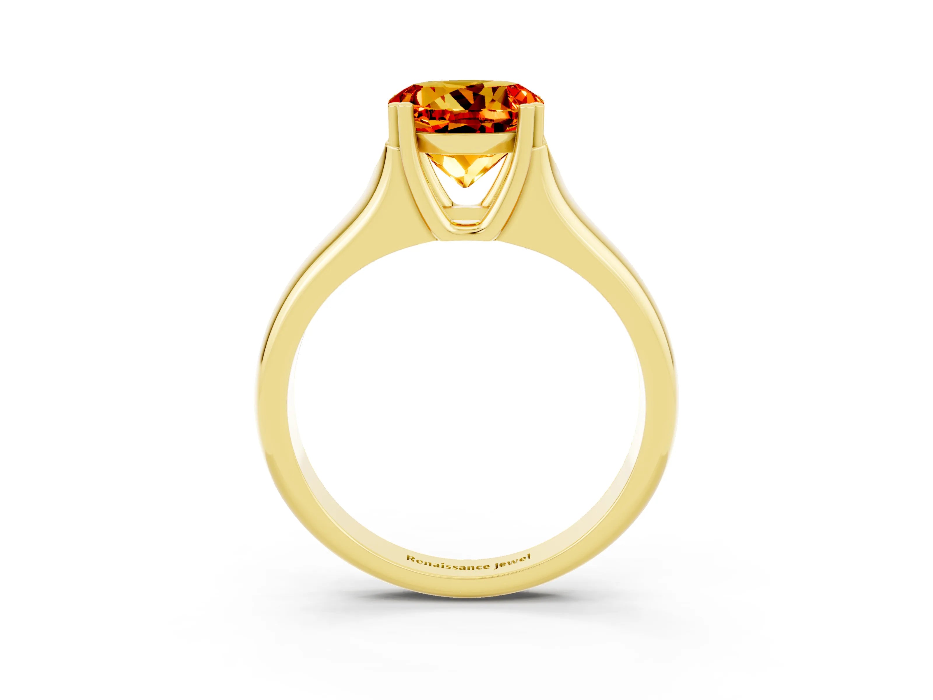 Yellow gold Round Cut Citrine Solitaire Ring with Wide Band and Prong Setting_3