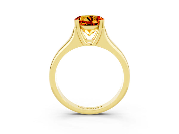 Yellow gold Round Cut Citrine Solitaire Ring with Wide Band and Prong Setting