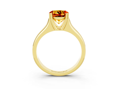 Yellow gold Round Cut Citrine Solitaire Ring with Wide Band and Prong Setting_3