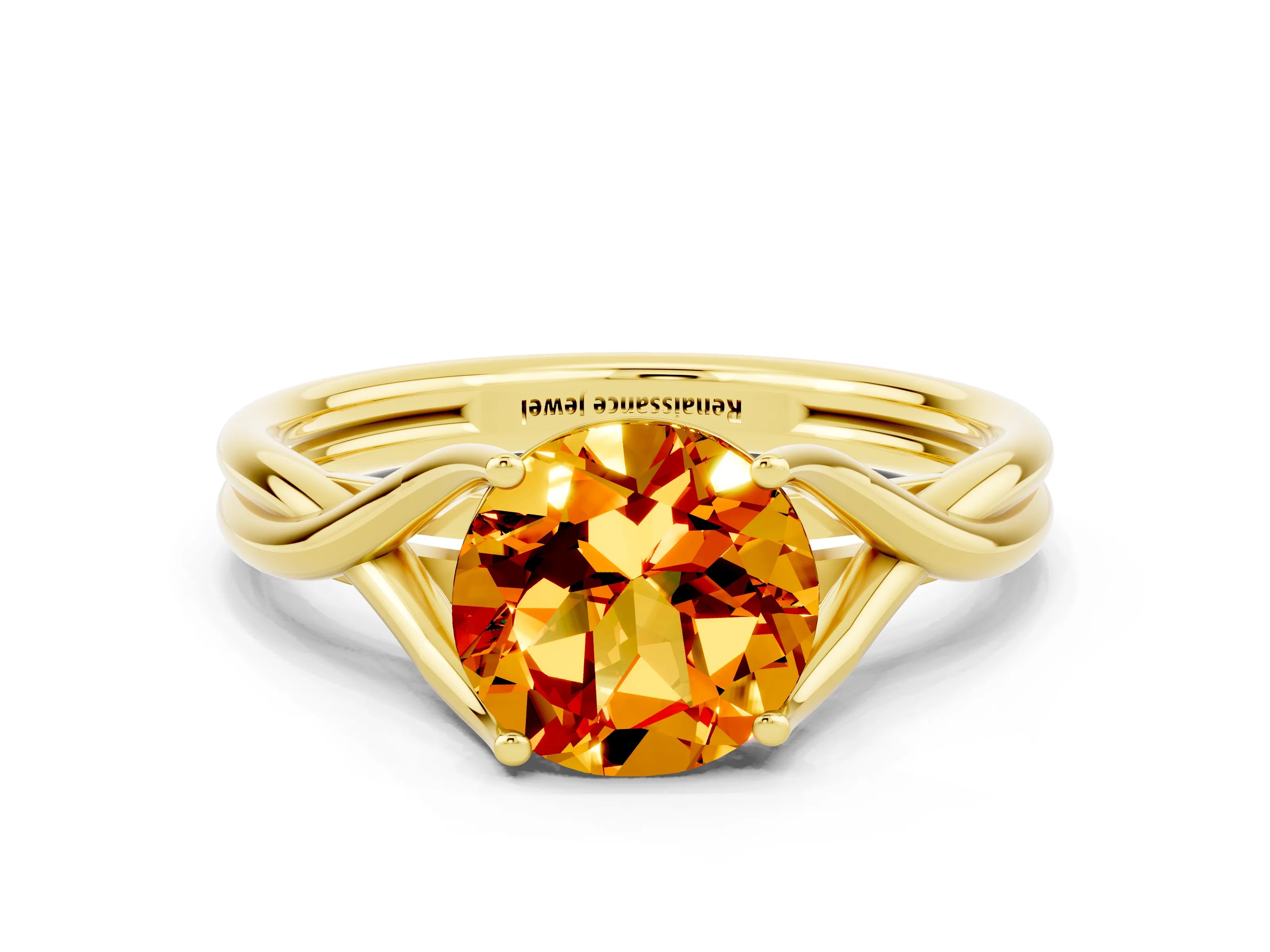 Yellow gold Round Cut Citrine Solitaire Twist Band Prong Setting Ring_36