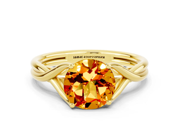 Yellow gold Round Cut Citrine Solitaire Twist Band Prong Setting Ring