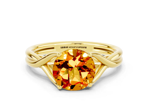 Yellow gold Round Cut Citrine Solitaire Twist Band Prong Setting Ring_36