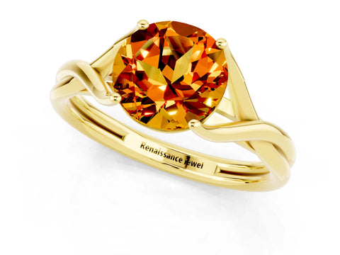 Yellow gold Round Cut Citrine Solitaire Twist Band Prong Setting Ring_37