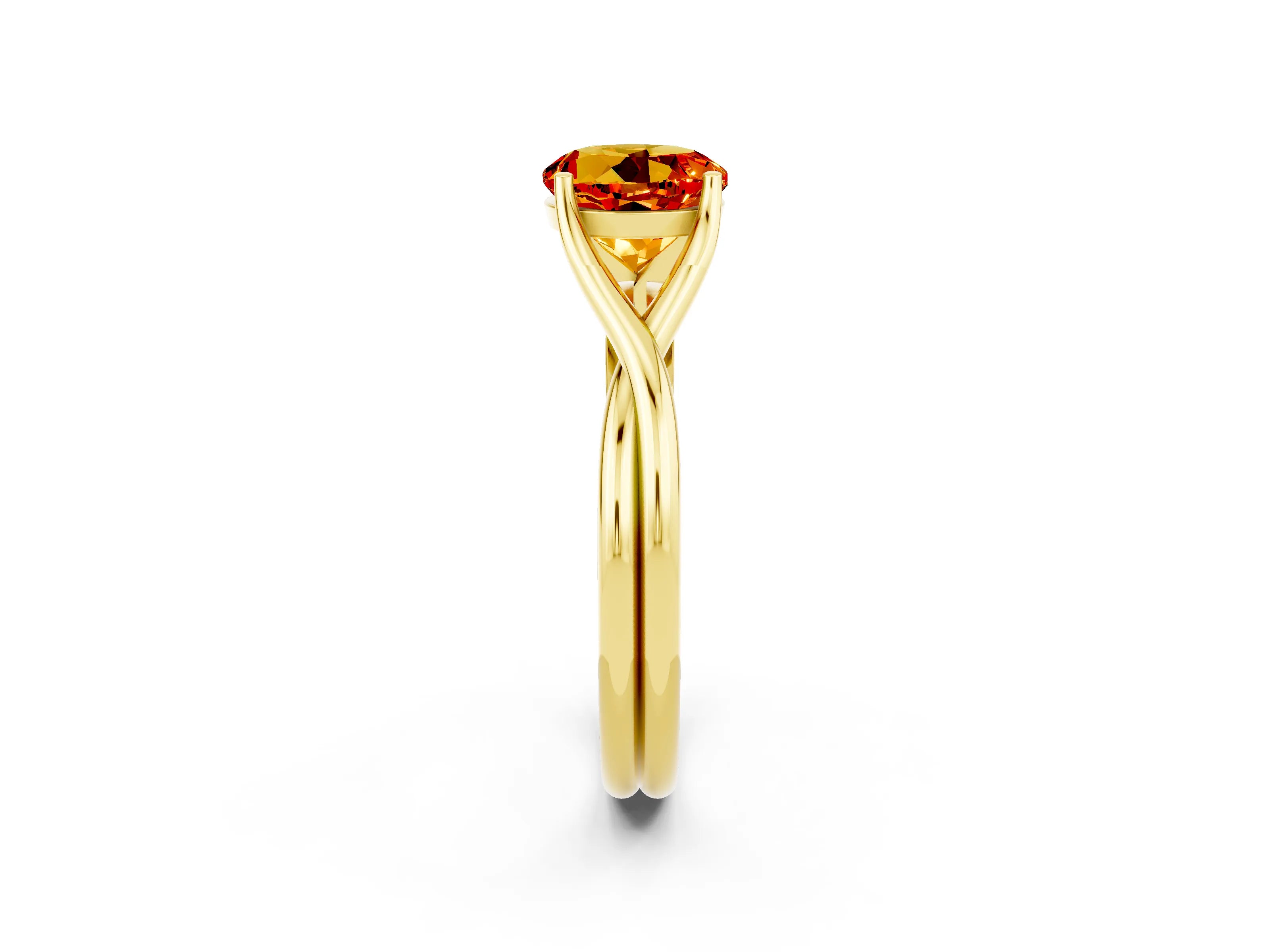 Yellow gold Round Cut Citrine Solitaire Twist Band Prong Setting Ring_38