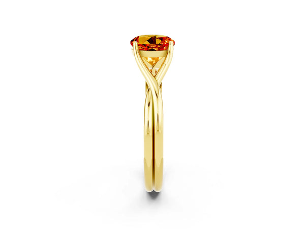 Yellow gold Round Cut Citrine Solitaire Twist Band Prong Setting Ring