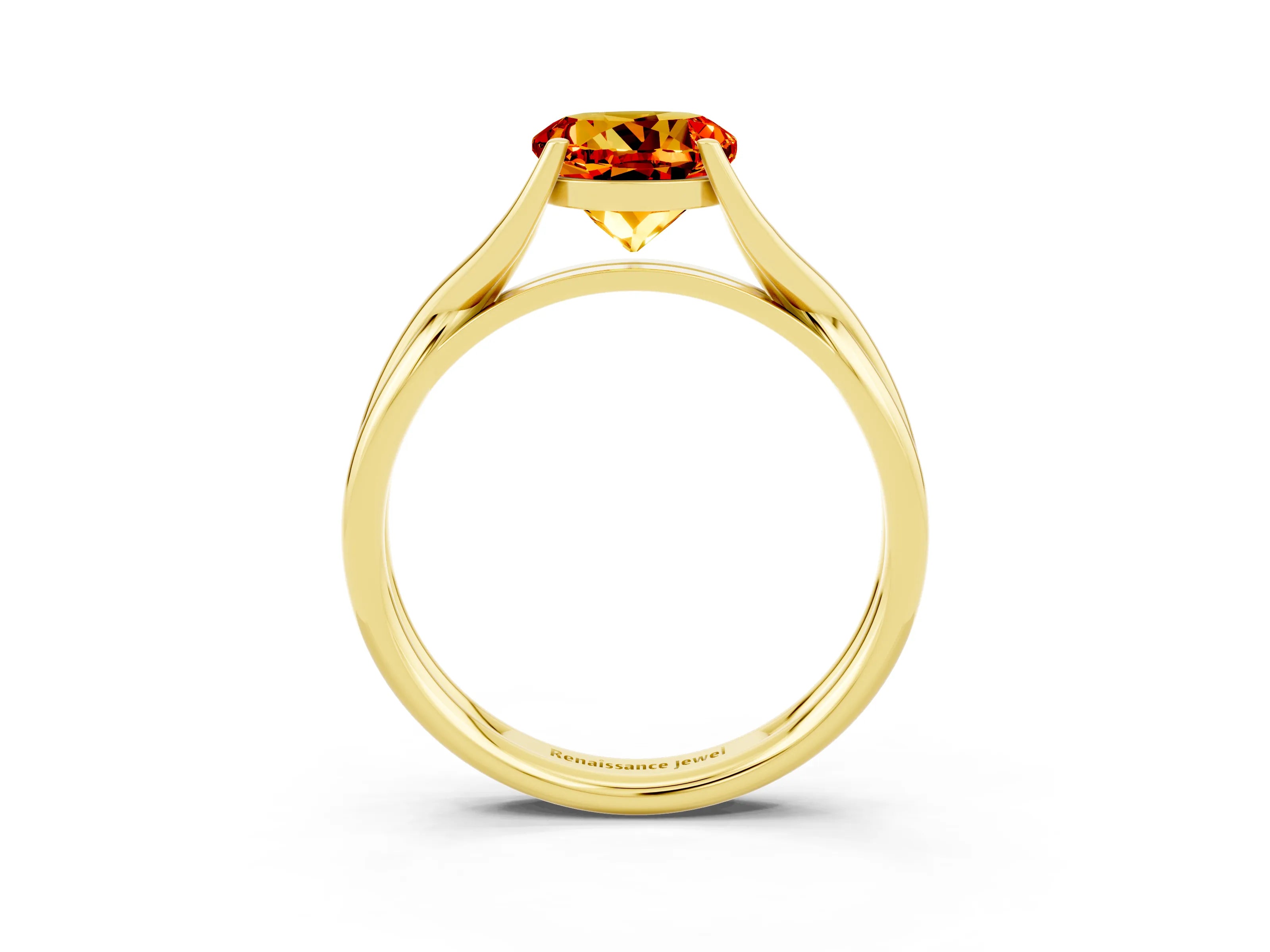 Yellow gold Round Cut Citrine Solitaire Twist Band Prong Setting Ring_39