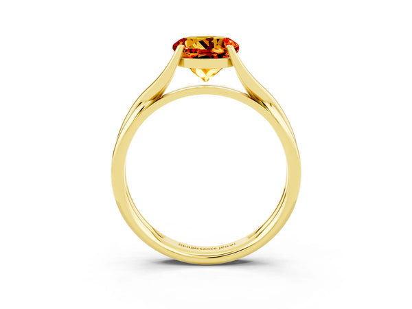Yellow gold Round Cut Citrine Solitaire Twist Band Prong Setting Ring