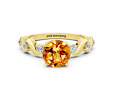 Yellow gold Round Cut Citrine Solitaire Twisted Band with Round  Accents and Prong Setting_12
