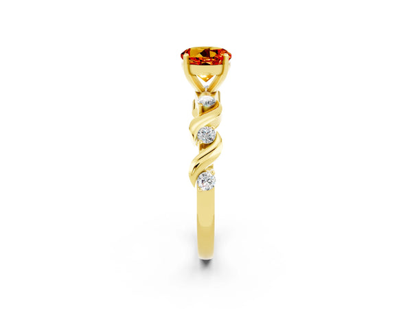 Yellow gold Round Cut Citrine Solitaire Twisted Band with Round  Accents and Prong Setting