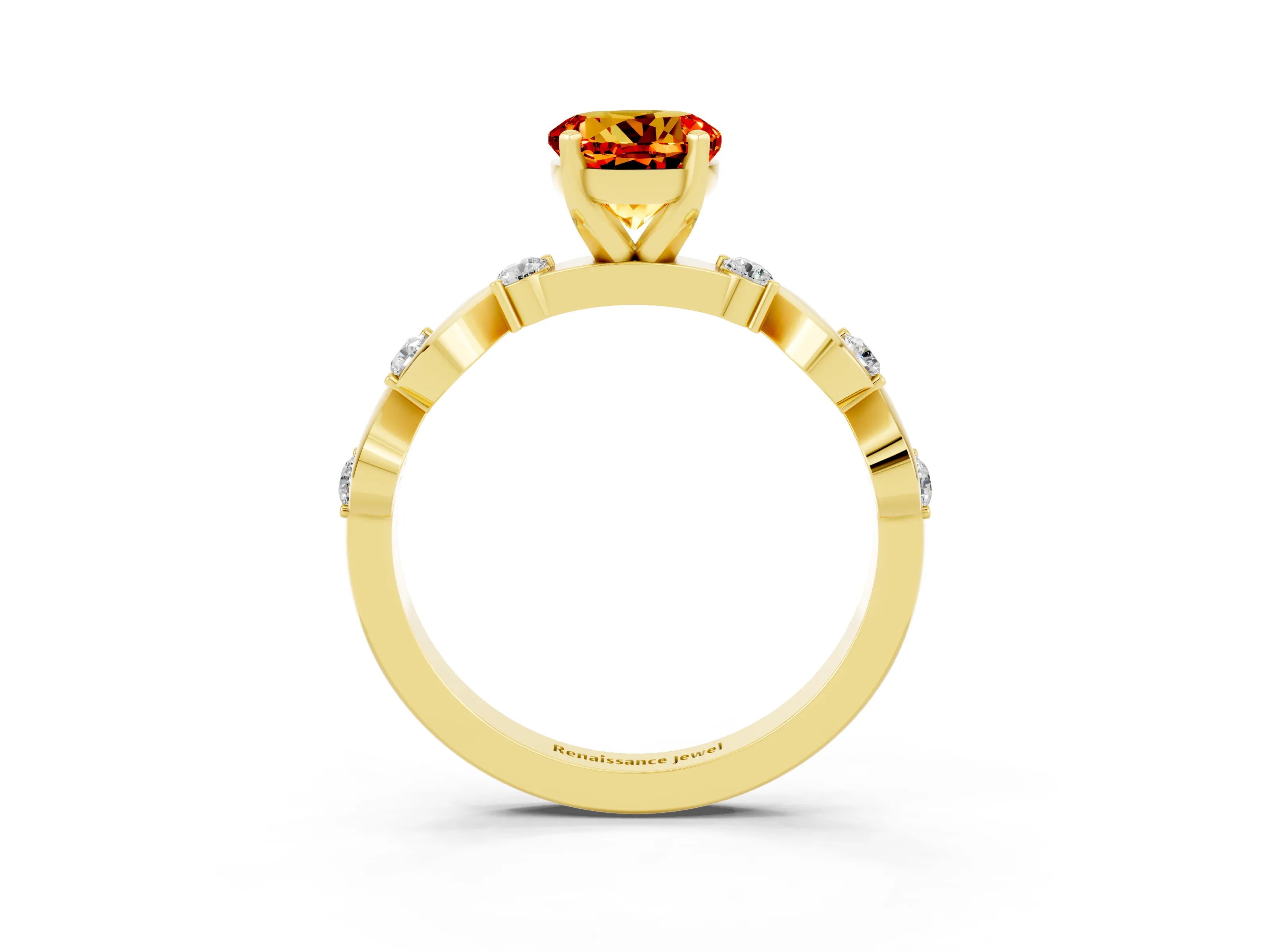 Yellow gold Round Cut Citrine Solitaire Twisted Band with Round  Accents and Prong Setting_15
