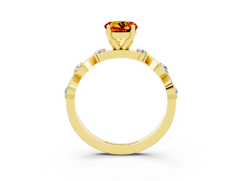 Yellow gold Round Cut Citrine Solitaire Twisted Band with Round  Accents and Prong Setting_15