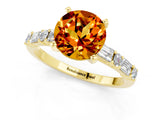 Yellow gold Round Cut Citrine Solitaire with Side Baguettes and Channel Set Band_1
