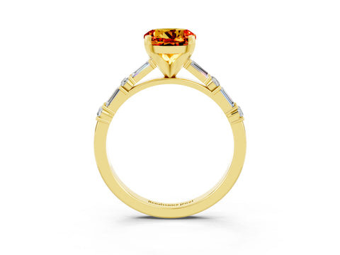 Yellow gold Round Cut Citrine Solitaire with Side Baguettes and Channel Set Band_3