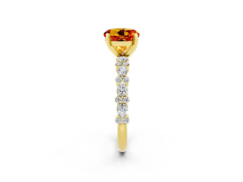 Yellow gold Round Cut Citrine Solitaire with Side Stones, Pave Band, Four-Prong Setting_38