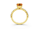 Yellow gold Round Cut Citrine Solitaire with Side Stones, Pave Band, Four-Prong Setting_39