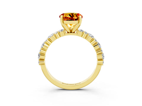 Yellow gold Round Cut Citrine Solitaire with Side Stones, Pave Band, Four-Prong Setting_39