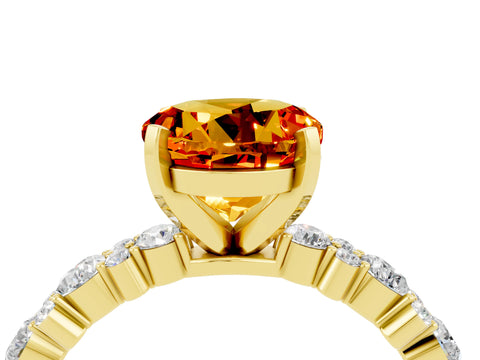 Yellow gold Round Cut Citrine Solitaire with Side Stones, Pave Band, Four-Prong Setting_40