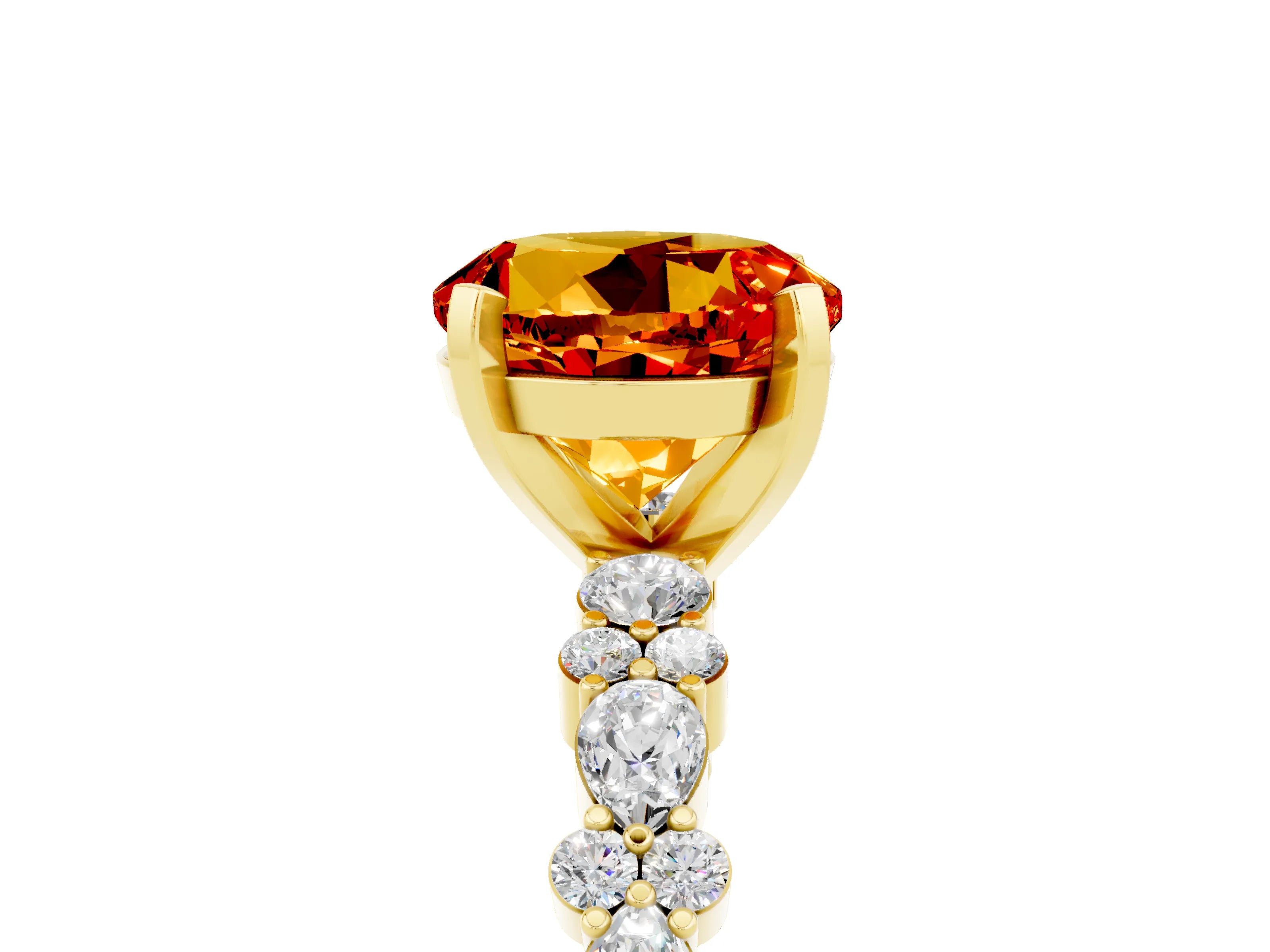 Yellow gold Round Cut Citrine Solitaire with Side Stones, Pave Band, Four-Prong Setting_41