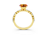 Yellow gold Round Cut Citrine Solitaire with Side Stones on a Pavé Band and Four-Prong Setting_3