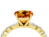 Yellow gold Round Cut Citrine Solitaire with Side Stones on a Pavé Band and Four-Prong Setting_4