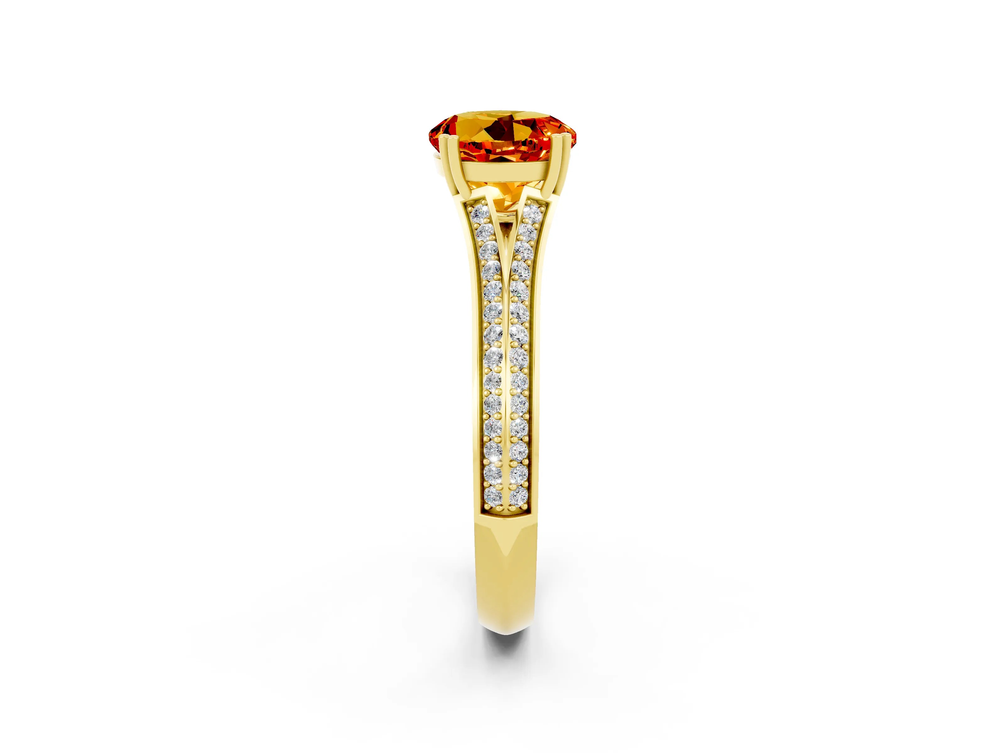 Yellow gold Round Cut Citrine Split Shank Engagement Ring with Pavé Band_2