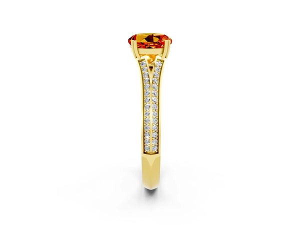 Yellow gold Round Cut Citrine Split Shank Engagement Ring with Pavé Band
