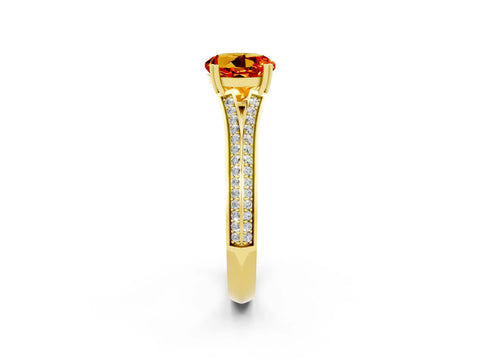 Yellow gold Round Cut Citrine Split Shank Engagement Ring with Pavé Band_2