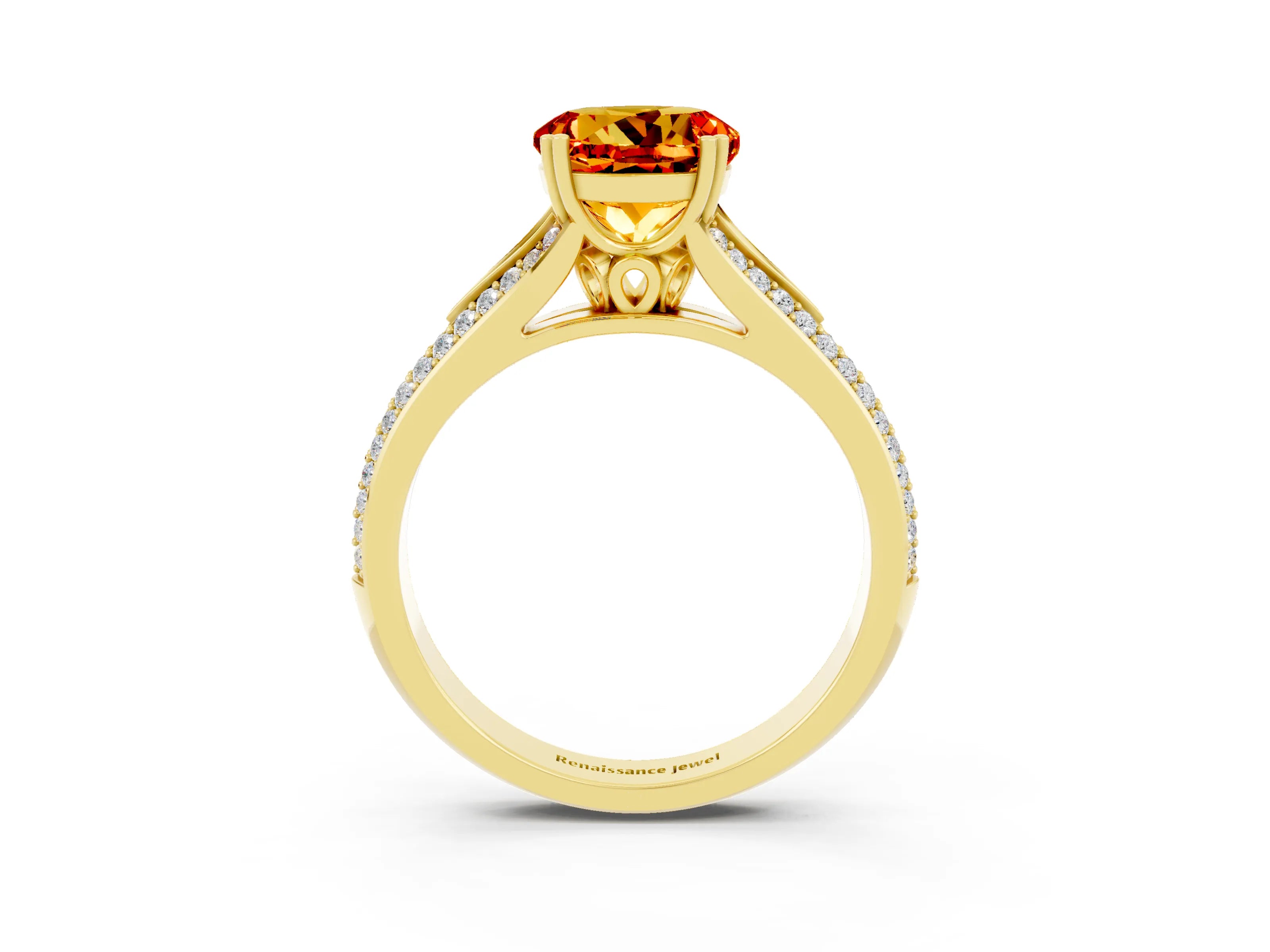 Yellow gold Round Cut Citrine Split Shank Engagement Ring with Pavé Band_3