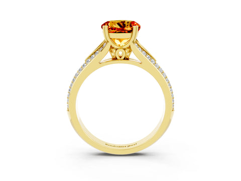 Yellow gold Round Cut Citrine Split Shank Engagement Ring with Pavé Band_3