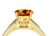 Yellow gold Round Cut Citrine Split Shank Engagement Ring with Pavé Band_4