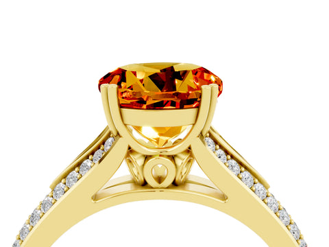 Yellow gold Round Cut Citrine Split Shank Engagement Ring with Pavé Band_4
