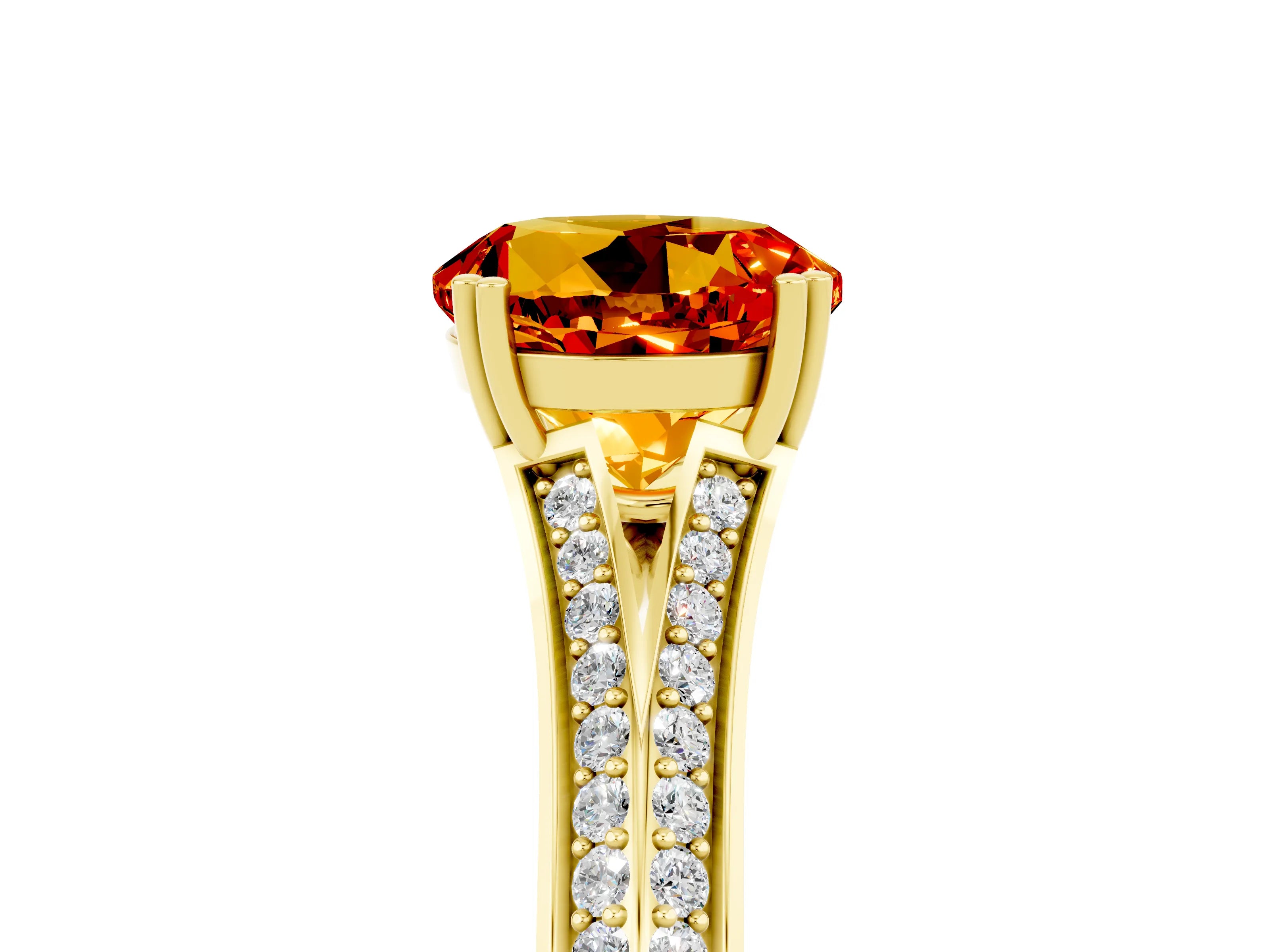 Yellow gold Round Cut Citrine Split Shank Engagement Ring with Pavé Band_5